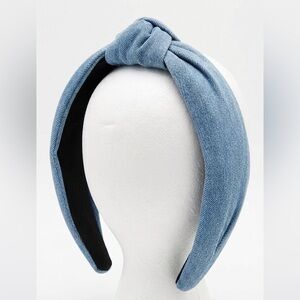 Lele Sadoughi Light Blue Denim Chambray Knotted Top Knot Headband